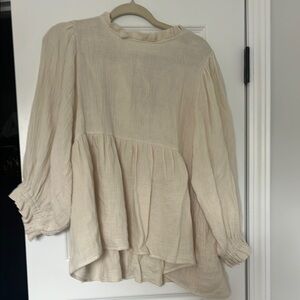 Umgee Cream Ruffled Blouse with Mandarin Collar